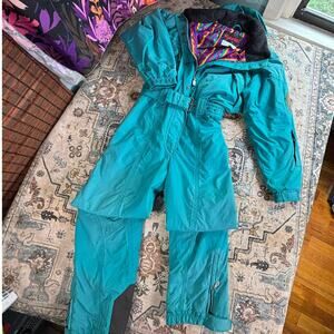 Vintage 80s Full Snowsuit One Piece Kaelin Sz 8 Teal True Vintage Women’s Winter
